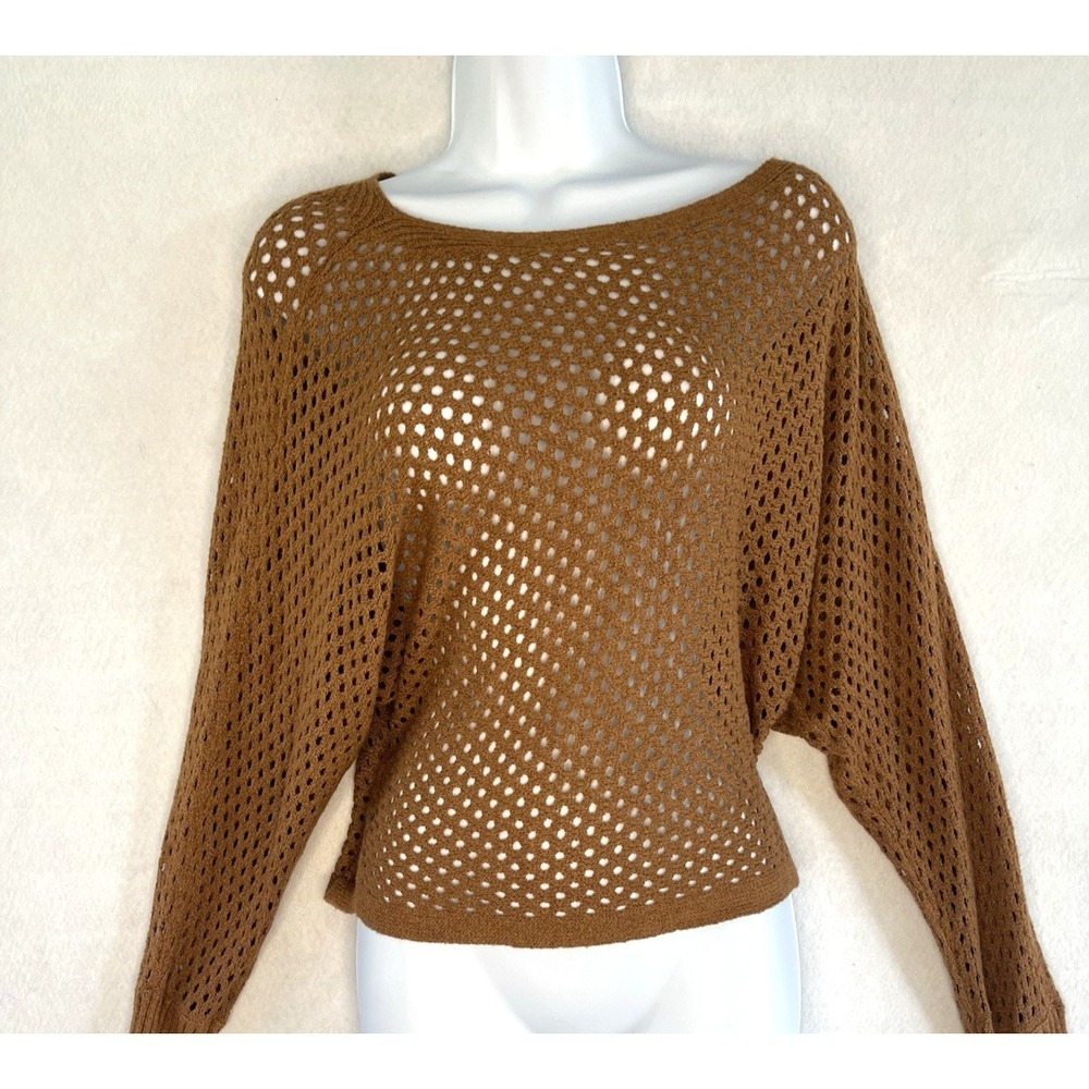 Express‎ Slouchy Brown Holey Mesh Knit Sweater Small Cottage Core Layer